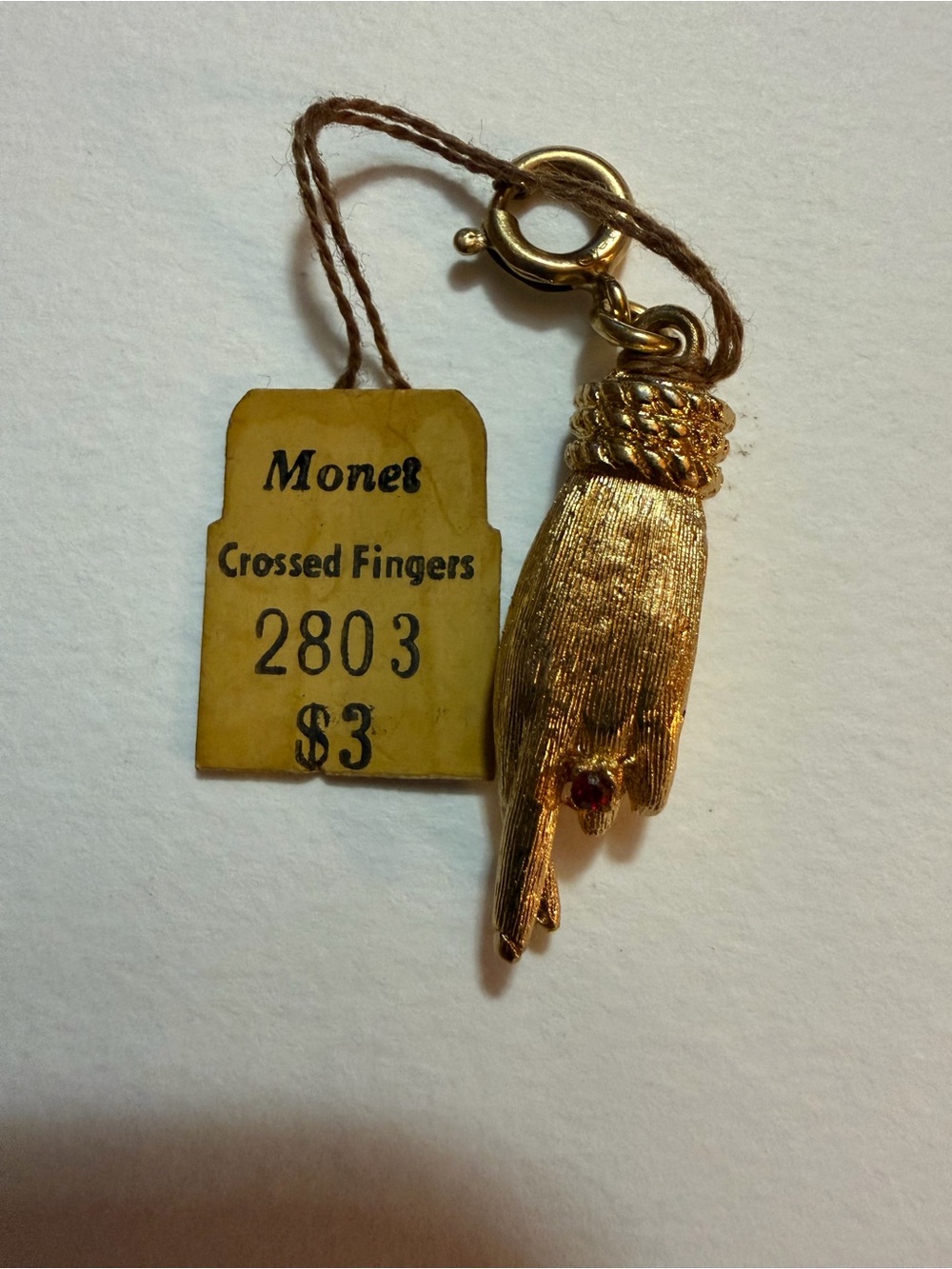 Monet Gold-tone Crossed Fingers Charm with Red Accent